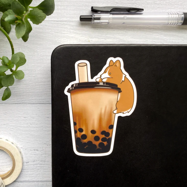 Boba Corgi Vinyl Sticker