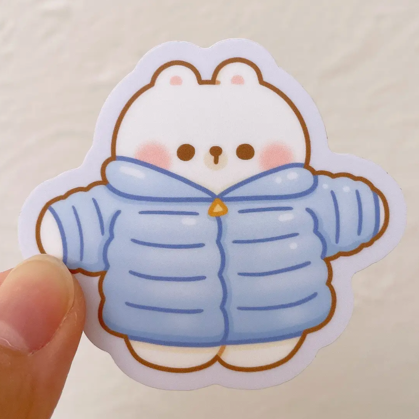 Winter Puffer Jacket and Bear Vinyl Sticker