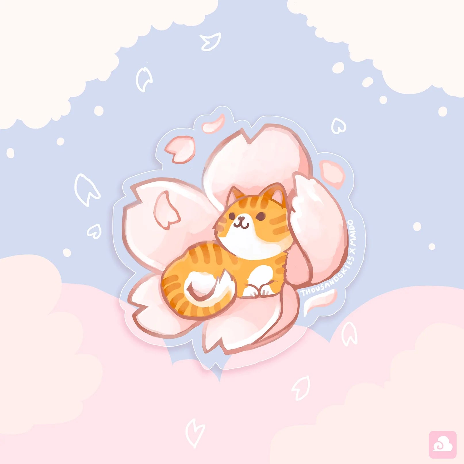 Tabby Cat and Sakura Sticker